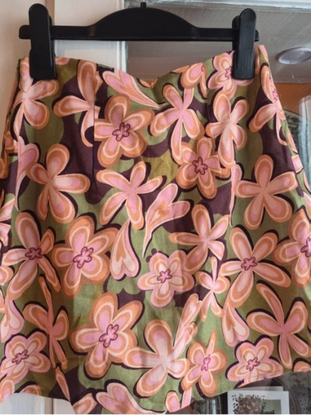 Pull&Bear Olive, Brown & Pink Floral A-Line Mini Skirt